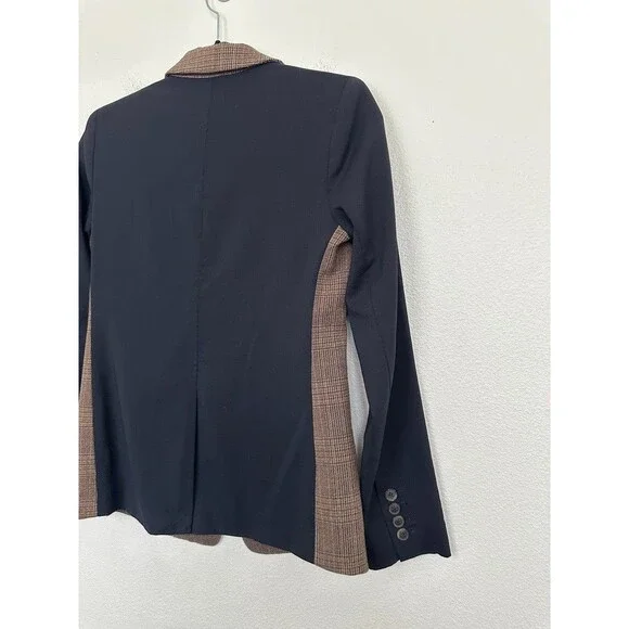 Club Monaco Glen Plaid Mixed Media Blazer Brown Black Workwear Women's 0 NEW